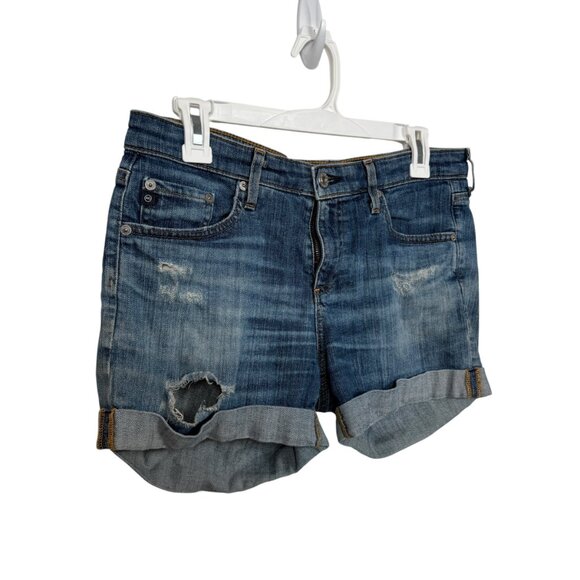 AG Adriano Goldschmied The Hailey Ex Boyfriend Roll Up Shorts Womens 28R Blue - Picture 6 of 8